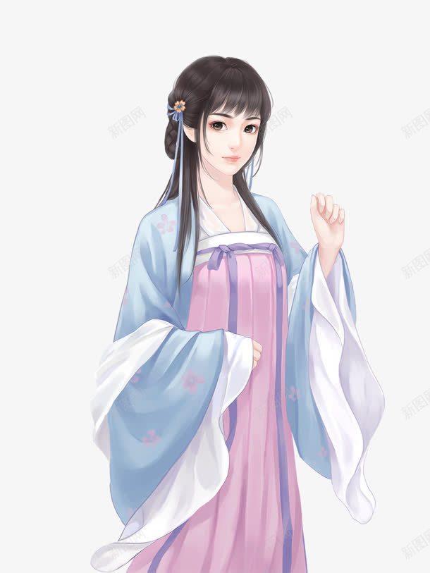 蓝色抹胸长裙少女古风手绘png免抠素材_88icon https://88icon.com 古风 少女 蓝色 长裙