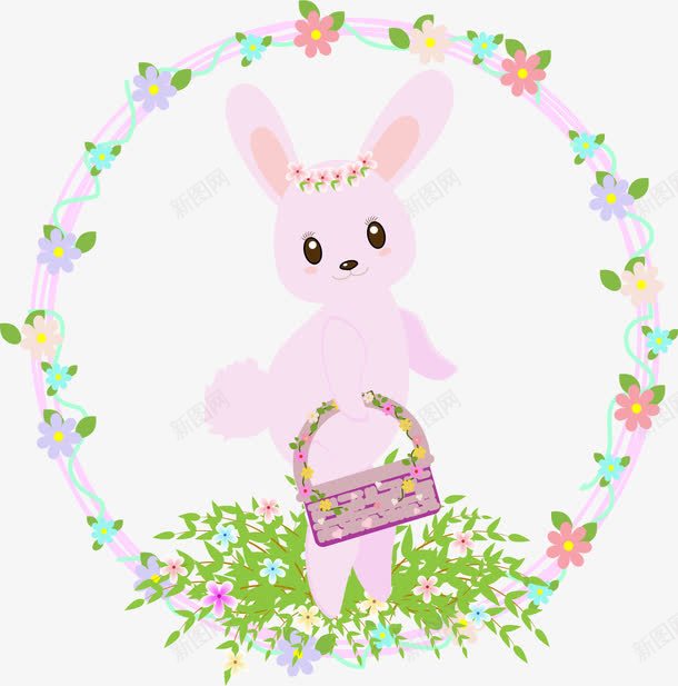 可爱的小灰兔花环png免抠素材_88icon https://88icon.com 可爱小兔子 小兔子花环 浪漫花环 矢量素材 花环标题框