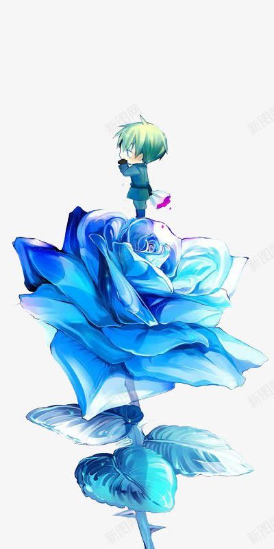 水彩玫瑰花png免抠素材_88icon https://88icon.com 卡通 妖姬 手绘 玫瑰花 蓝色