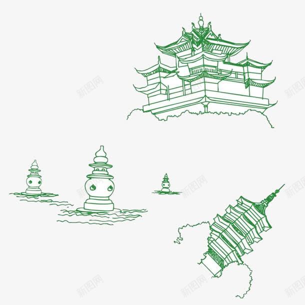 绿色清新创意手绘建筑杭州地标免png免抠素材_88icon https://88icon.com 三潭印月 休闲 历史建筑 旅游胜地 杭州地标 杭州西湖 绿色清新创意手绘建筑杭州地标免抠图免费下载