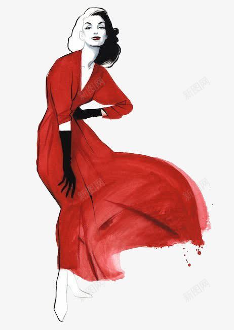 手绘女性png免抠素材_88icon https://88icon.com 女孩 搭配 时尚 模特 礼服 红色 长裙子