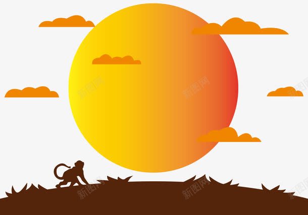 渐变红橙色大太阳png免抠素材_88icon https://88icon.com 太阳 朝霞 橙色 渐变 猴子 矢量风景 红橙渐变 红色 风景图
