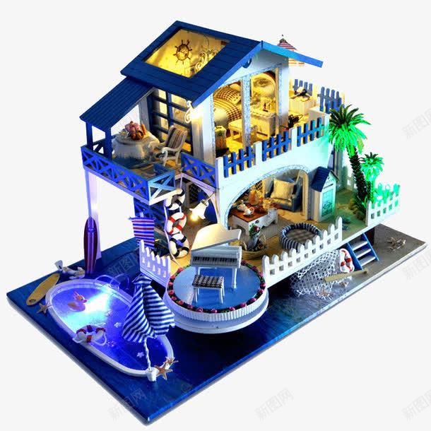 天予diy小屋蓝色旋律png免抠素材_88icon https://88icon.com LED绿色景观灯 手工制作房子模型 拼装建筑别墅玩具生日礼物 旋转钢琴音乐 模型屋