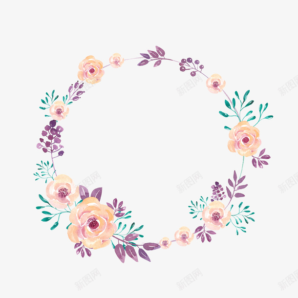 粉红花朵编织花环png免抠素材_88icon https://88icon.com 唯美 小清新 树叶 水彩 粉红 编织 花朵 花环 装饰 边框
