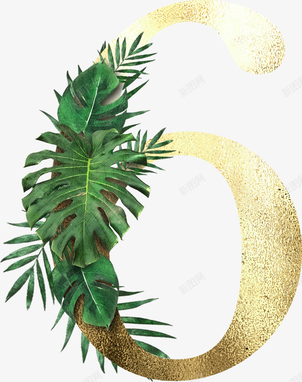 创意植物字母6png免抠素材_88icon https://88icon.com PNG 字母 森林 植物 金色