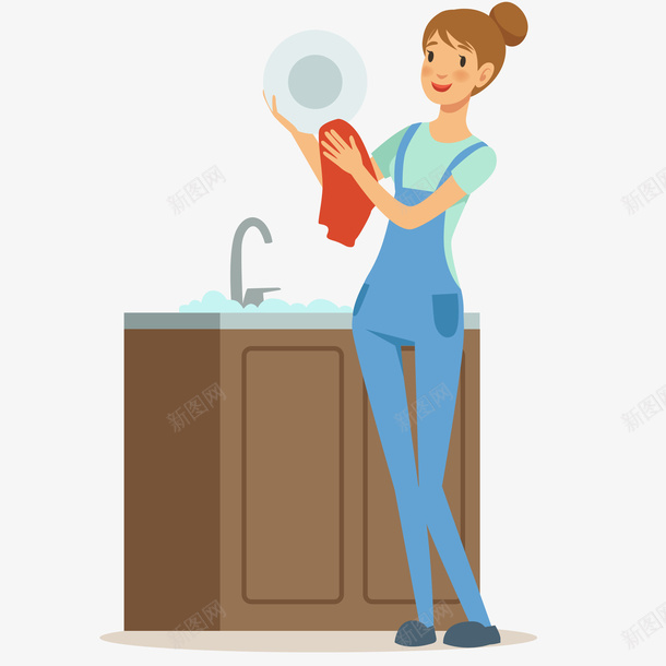 清洁工洗碗插画矢量图ai免抠素材_88icon https://88icon.com 做家务 免抠PNG 家庭主妇 家政服务 洗碗 清洁 清洁工洗碗矢量插画 矢量图