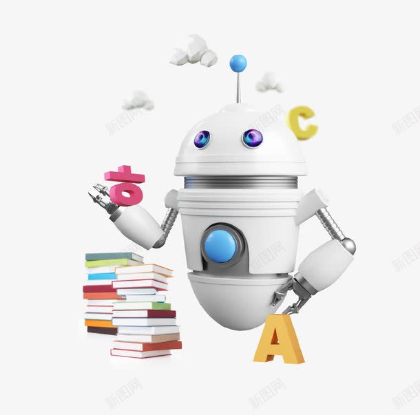 可爱儿童机器人png免抠素材_88icon https://88icon.com 书本 云朵 人工智能 可爱 字母 学习 机器人 立体创意 迷你机器人