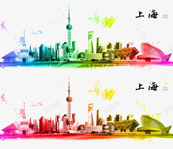 城市建筑png免抠素材_88icon https://88icon.com 上海 东方明珠 城市地标 城市现代上海 彩色 水彩 水彩建筑 渐变
