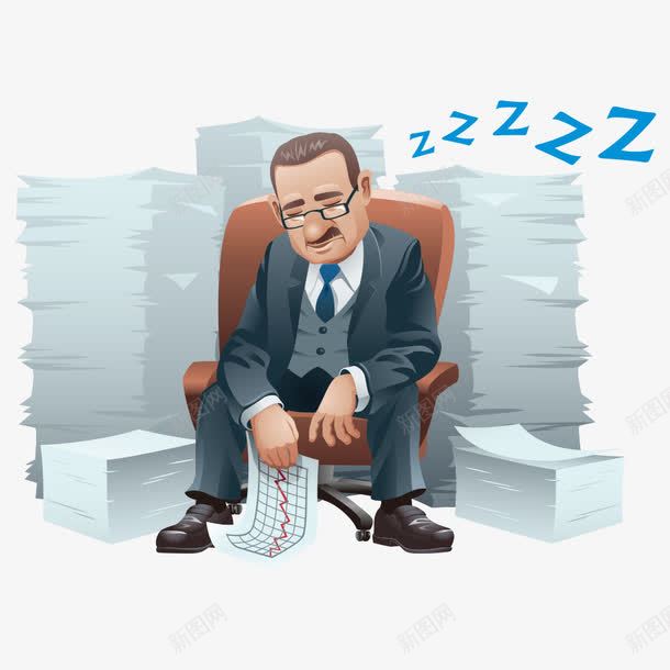 累了的老板png免抠素材_88icon https://88icon.com 人物 卡通人物 压力 压力插图 睡着 矢量老板 累死了 老板