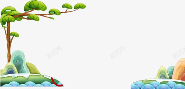 彩绘中国山水画风景png免抠素材_88icon https://88icon.com 中国风景 动漫 卡通 山水 山水画 彩绘 手绘 松树 风景