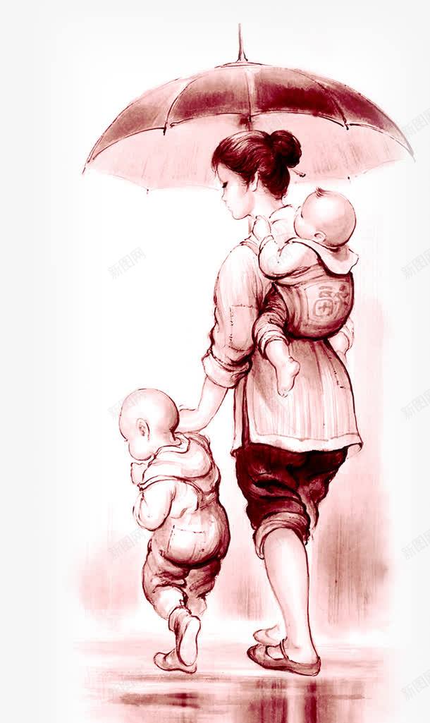 母亲节人物雨天手绘png免抠素材_88icon https://88icon.com 人物 母亲节 雨天