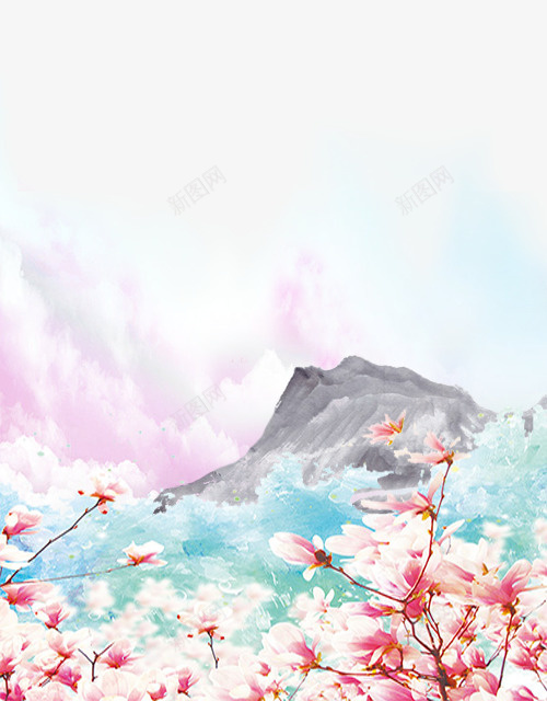 粉嫩桃花山水图png免抠素材_88icon https://88icon.com PNG 山水图 桃花 浪漫 粉嫩