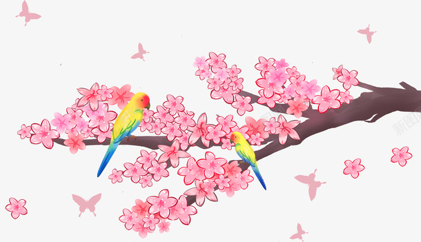 手绘装饰樱花psd免抠素材_88icon https://88icon.com 小鸟 手绘插画 手绘樱花 春天 春天鲜花 樱花 装饰图案