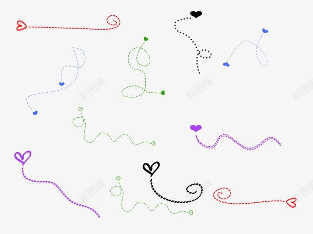 手绘心形虚线曲线png免抠素材_88icon https://88icon.com 彩色 心形虚线 手绘虚线 曲线 箭头 线条 虚线 虚线笔刷