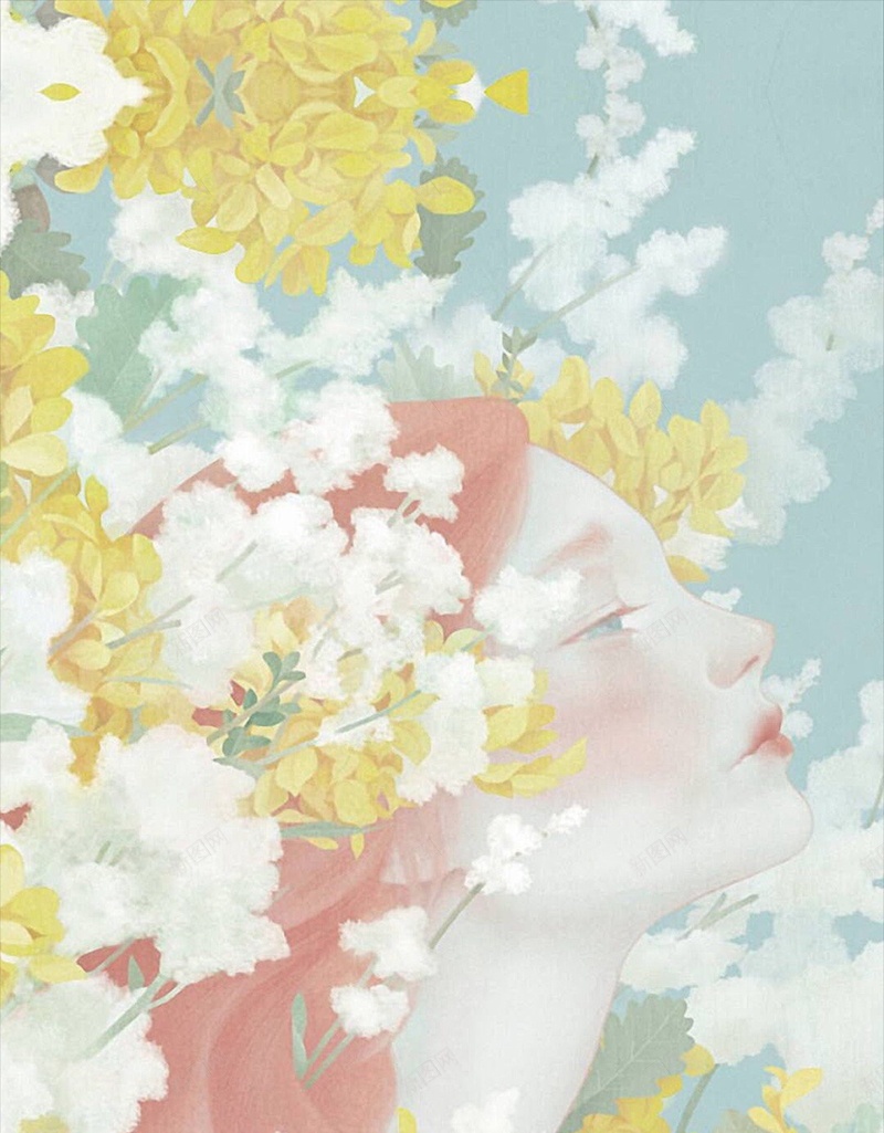 花卉手绘美女H5背景jpg设计背景_88icon https://88icon.com H5 h5 动漫 卡通 彩色 手绘 童趣 美女 花卉