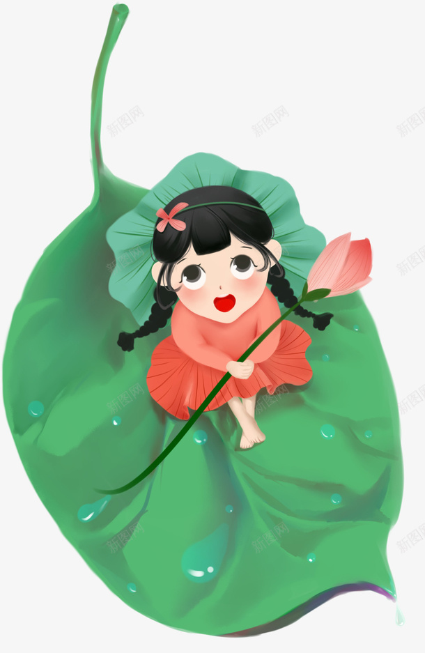 小清新装饰卡通女孩插画psd免抠素材_88icon https://88icon.com 卡通手绘 女孩 小清新 插画 春天 树叶 绿叶 装饰图案