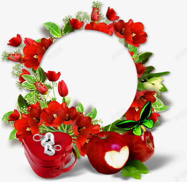 手绘红色情人节爱情主题边框装饰png免抠素材_88icon https://88icon.com 婚礼主题 婚礼海报 心形饰口盒 情人节主题 情人节海报 手绘卡通 爱情 红色花卉 红苹果 花卉边框