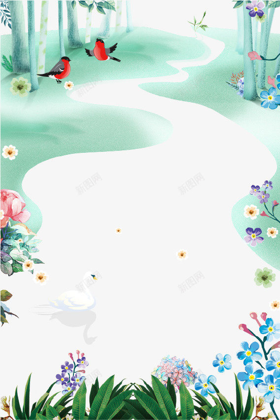 清新唯美手绘春暖花开海报背景psd免抠素材_88icon https://88icon.com 唯美 小鸟 春暖花开 树林 清新 背景 花朵