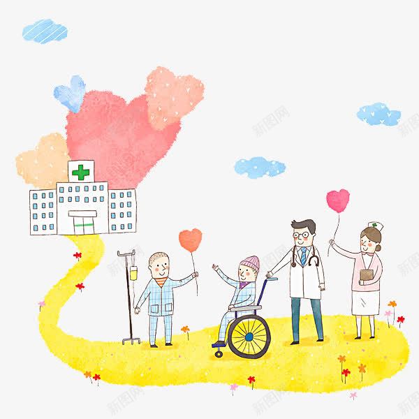 爱心医院png免抠素材_88icon https://88icon.com 卡通手绘 教育 气球 爱心 病号服 病床 积极向上 装饰