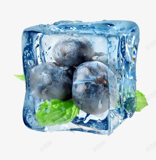 冰冻蓝莓png免抠素材_88icon https://88icon.com 冰块 叶子 夏日 水果 蓝莓