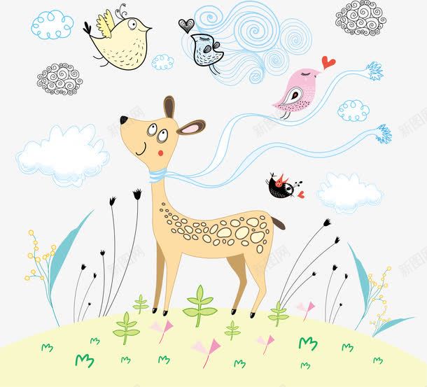 卡通明信片矢量图eps免抠素材_88icon https://88icon.com 3 卡通明信片矢量素材图卡通背景可爱动物彩绘儿童画明信片梅花鹿小鸟线描可爱浪漫 明信片格式 矢量图