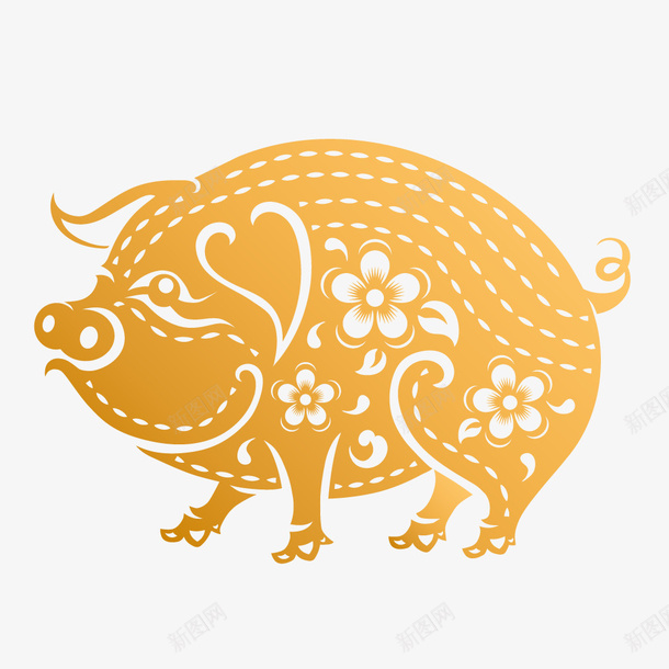 新年金猪海报创意剪纸元素png免抠素材_88icon https://88icon.com 创意设计 剪纸设计 新年 新年好 海报 花纹 金猪