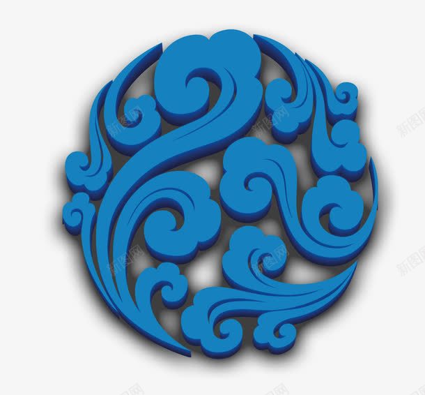 蓝色圆形立体祥云png免抠素材_88icon https://88icon.com 中国风 圆形祥云花纹 祥云 祥云花纹 蓝色祥云