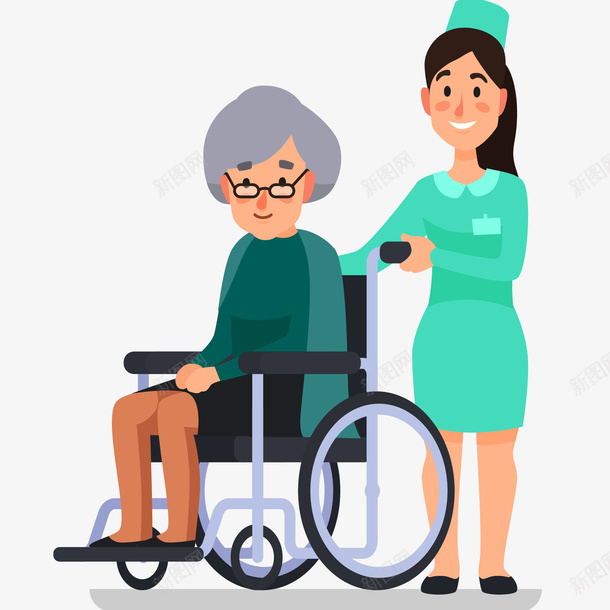 护士推着老人插画png免抠素材_88icon https://88icon.com 免抠PNG 养老院 坐轮椅的老人 安享晚年 尊重老人 护士 护士推着老人矢量插画 护士节插画 社区服务 社群 老人 轮椅