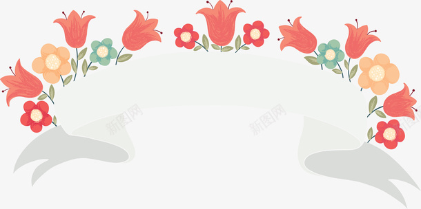 红色春花彩带标题框png免抠素材_88icon https://88icon.com 春天 春天彩带 春天横幅 浪漫春花 矢量png 红色花朵