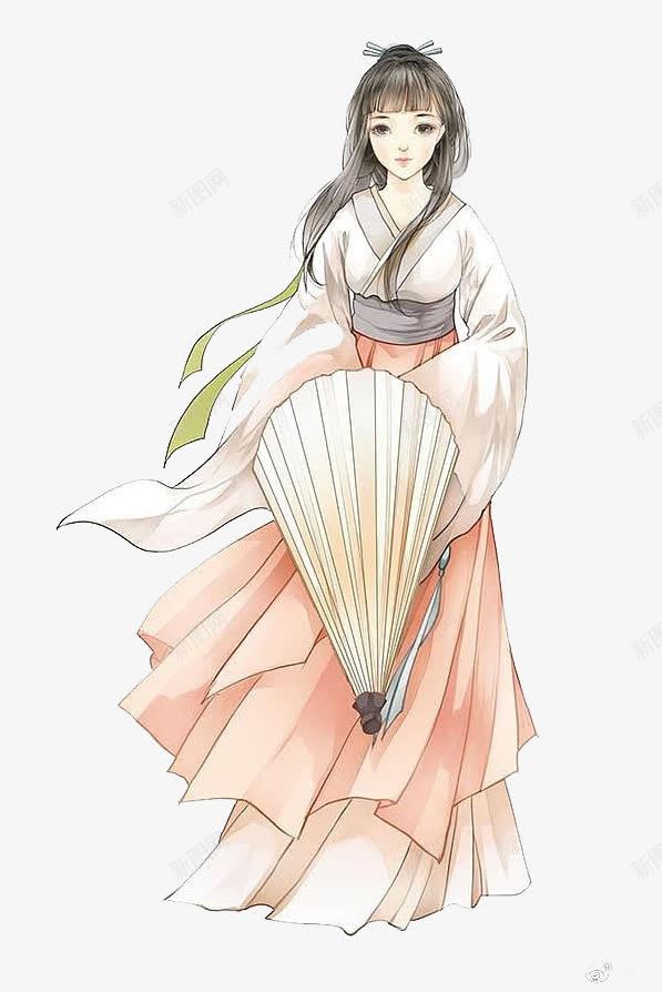 水彩女孩png免抠素材_88icon https://88icon.com 卡通 古风 女孩 手绘 水彩 粉色 装饰 长裙