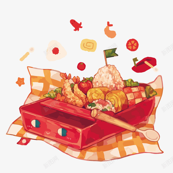 手绘日式便当png免抠素材_88icon https://88icon.com 便当 卡通 手绘 日式便当PNG矢量图 日式便当免扣PNG图 矢量日式便当 红色 食物