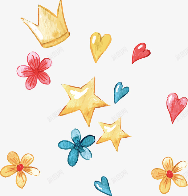 卡通小饰品矢量图ai免抠素材_88icon https://88icon.com 卡通 彩色 心形 星星 皇冠 花朵 设计 矢量图