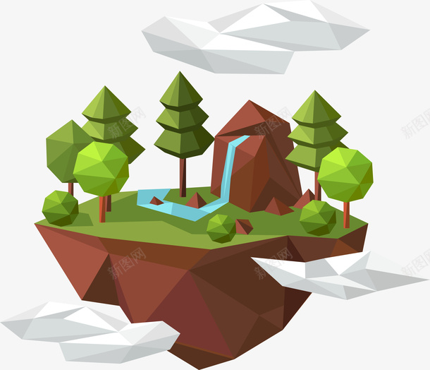 创意立体自然风景png免抠素材_88icon https://88icon.com 创意 山水 悬浮 瀑布 矢量白云 立体 自然 风景