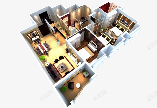 户型立体图png免抠素材_88icon https://88icon.com 室内效果 室内装修 家居 户型图 立体房屋装修图