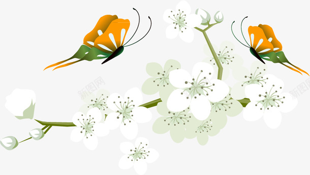 蝴蝶与鲜花矢量图ai免抠素材_88icon https://88icon.com 春天 梅花 蝴蝶 鲜花 矢量图