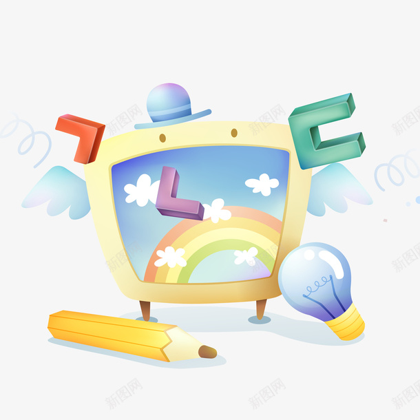 可爱小清新装饰海报装饰电视机png免抠素材_88icon https://88icon.com PPT模板设计 卡通装饰 封面设计 小清新插画 广告设计 文艺风装饰图案 海报设计 电视机