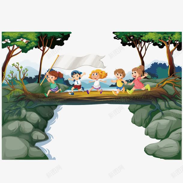孩子们过独木桥png免抠素材_88icon https://88icon.com 儿童 学生旅游 孩子 桥 石头