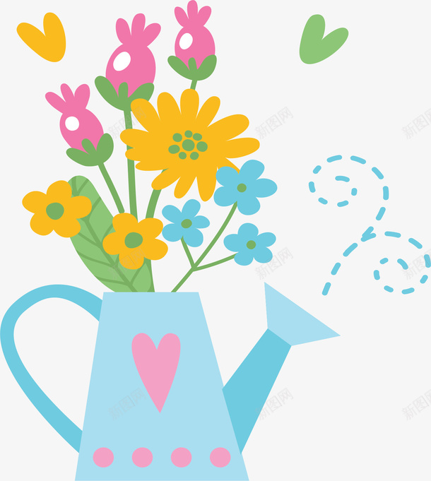 卡通春天花园水壶矢量图ai免抠素材_88icon https://88icon.com 春天 春天花园 矢量png 花园 花园水壶 蓝色水壶 矢量图