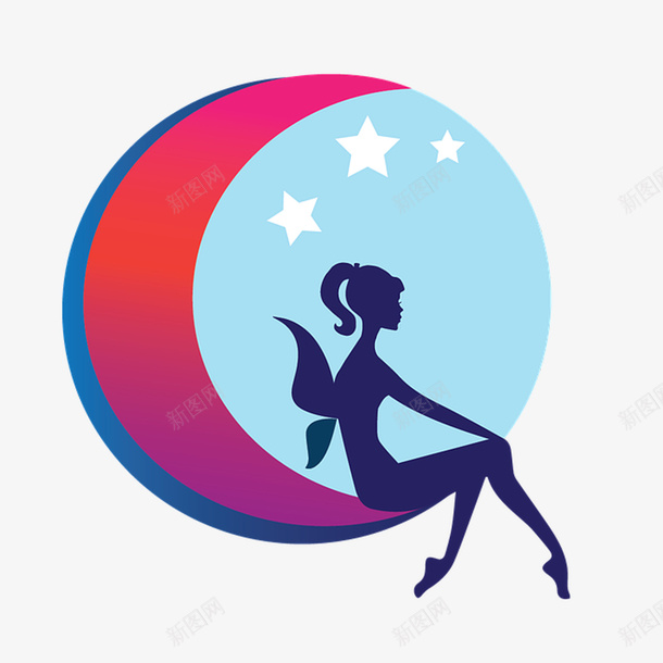 文艺风小清新人物宣传海报png免抠素材_88icon https://88icon.com 人物剪影 卡通装饰 坐在月亮上的女人 封面设计 小清新插画 广告设计 海报设计