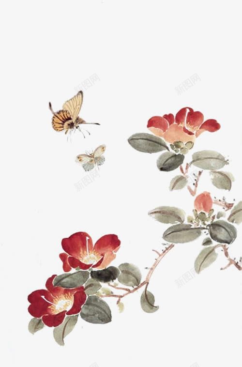 中国风手绘png免抠素材_88icon https://88icon.com 中国风 手绘 春天 百花齐放 花 荷花 蝴蝶