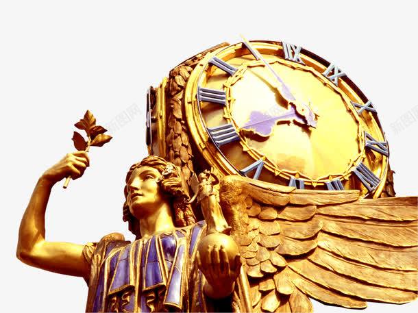地产海报元素金色人物雕像png免抠素材_88icon https://88icon.com png图片素材 免费png元素 地产海报元素金色人物雕像 天使 欧式建筑 金色时钟