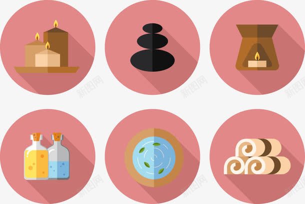 扁平化SPA矢量图ai免抠素材_88icon https://88icon.com SPA 刮痧石 毛巾 精油 香薰 矢量图