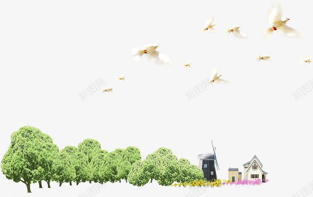 春天郊外美景村庄飞鸟png免抠素材_88icon https://88icon.com 春天 村庄 美景 郊外 飞鸟