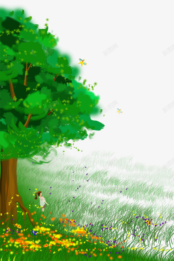 春季生机大树装饰边框psd免抠素材_88icon https://88icon.com 叶子装饰 大自然景色 手绘 春季 春色 树木装饰 植物装饰 花朵装饰