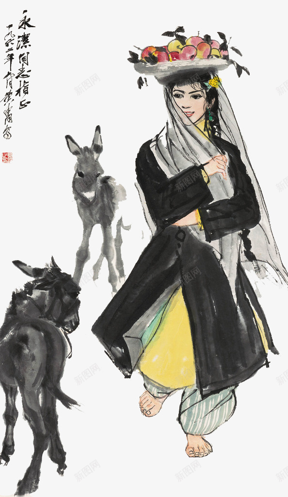 西域风情png免抠素材_88icon https://88icon.com 中国新疆 哈族 国画 姑娘 异域风情 新疆 毛驴 西域风 西域风情 黄胄
