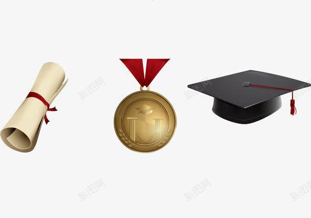 奖牌与帽子png免抠素材_88icon https://88icon.com 博士帽 奖牌 录取通知书 矢量帽子 黑色帽子
