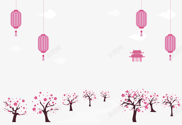 浪漫粉红日本樱花节矢量图ai免抠素材_88icon https://88icon.com 日本樱花节 樱花 樱花树 樱花节 水彩 矢量png 矢量图 粉红灯笼
