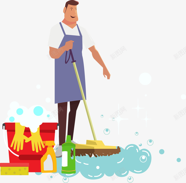 装饰插图擦地板的清洁工png免抠素材_88icon https://88icon.com 人物插图 家务劳动 拖把 擦地板 泡沫 清洁工 装饰插图