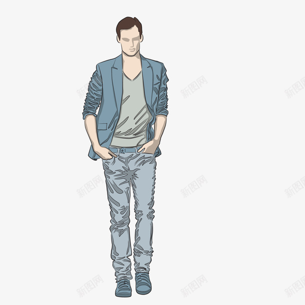 卡通时尚手绘男性人物png免抠素材_88icon https://88icon.com 卡通 手插口袋 手绘 服装模特 男性人物