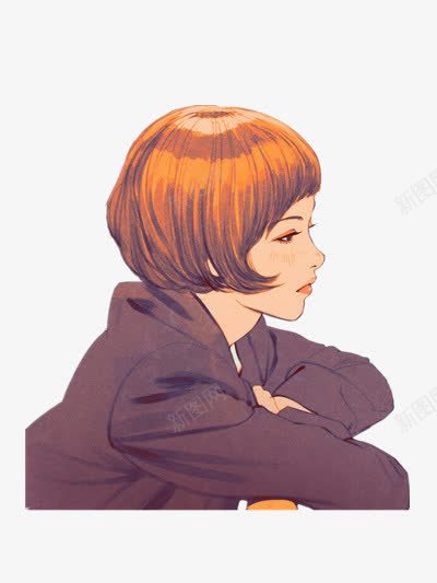 卡通女孩png免抠素材_88icon https://88icon.com 人侧脸 人物侧脸 侧脸 沉思 短发女孩
